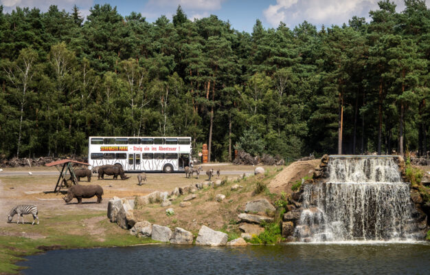 Serengeti Bustour Zebras und Nashörner am Wasserfall