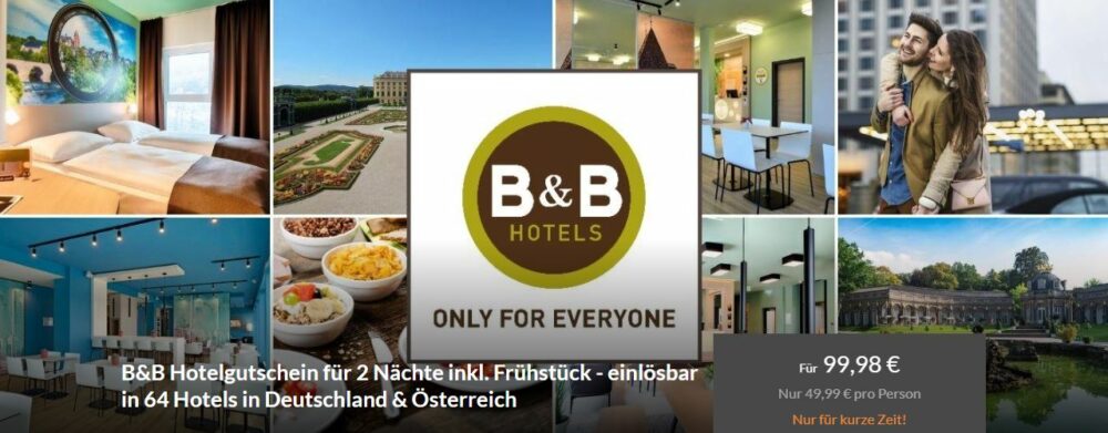 B&B Hotel Gutschein: 3 Tage | Frühstück | 49,99€ | September 2024