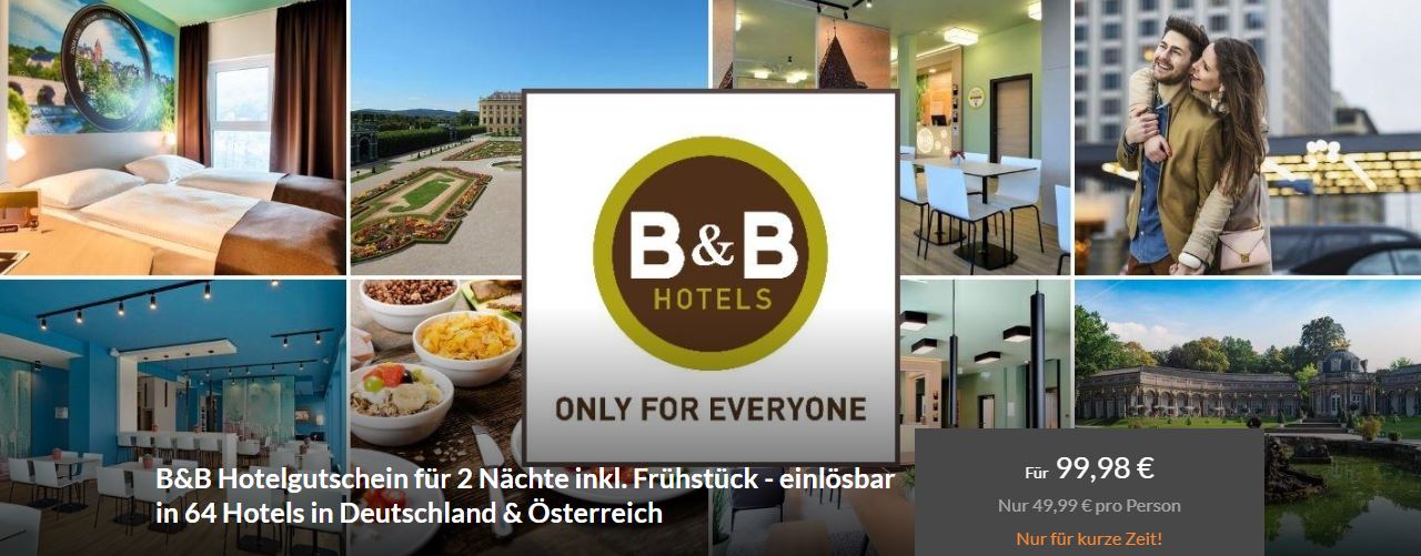 B&B Hotel Gutschein: 3 Tage | Frühstück | 49,99€ | November 2024