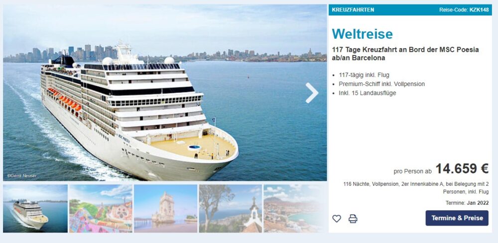 Weltreise Mit Der Msc Poesia 117 Tage Mit Vollpension Flug And Ausflügen Für 14659 