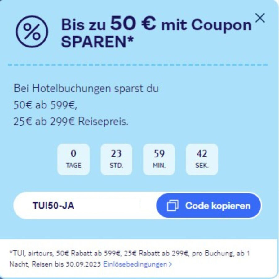 140€ TUI Gutscheincode & 111€ Rabatt Dezember 2023