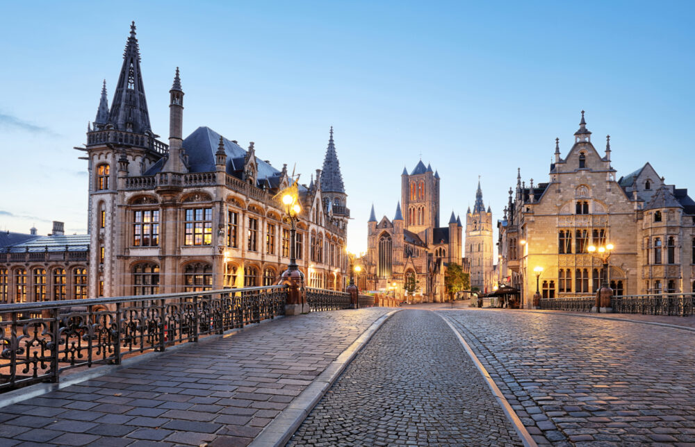 Belgium,Historic,City,Ghent,At,Sunset