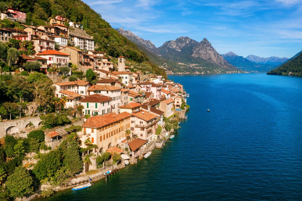 Aerial,View,Of,Historical,Gandria,Village,On,Lake,Lugano,In