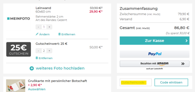 MEINFOTO Gutscheincode eingeben