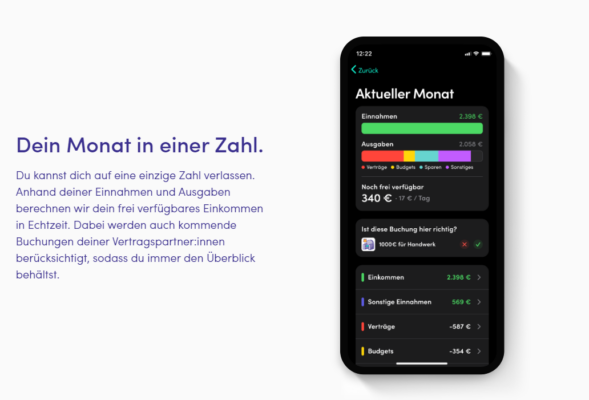 Mit der Finanzguru App behaltet Ihr Euer verfügbares Einkommen sowie laufende Verträge perfekt im Auge.